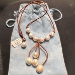 Wendy Mignot Maiko Freshwater Pearl and Leather Necklace White NWT